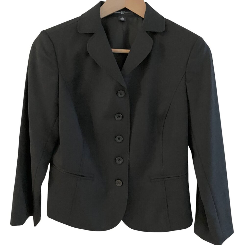 Gap Vintage Y2K summer weight wool waist length black suit jacket Womens Size 4